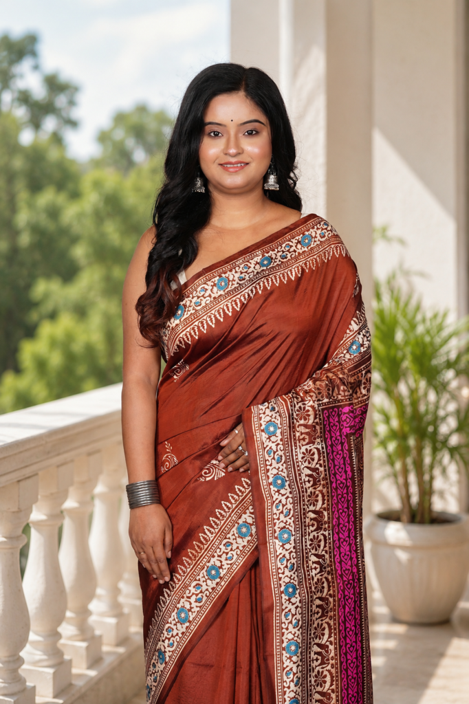 Premium Coffee Brown & Magenta Woven Bishnupuri Silk Saree with Traditional Border