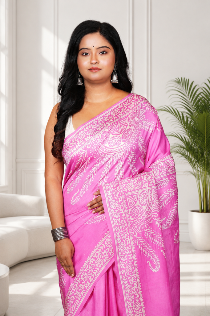 Soft Pink Pure Katan Bishnupuri Silk Saree