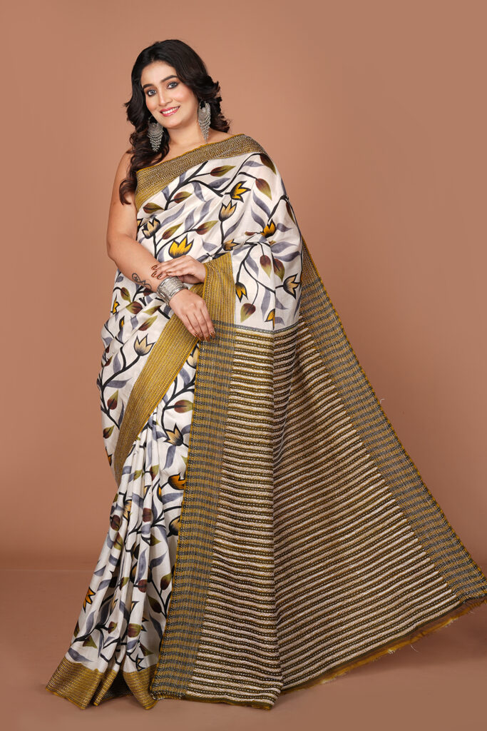 Shwetika Floral Silk Linen Blend Saree