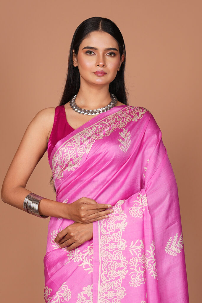 Gulbahar Floral Embroidered Silk Saree – Baby Pink Designer Party Wear Saree