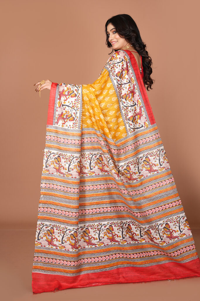 Kalamkari Printed Saree (Traditional Pen Kalamkari / Block Print style)