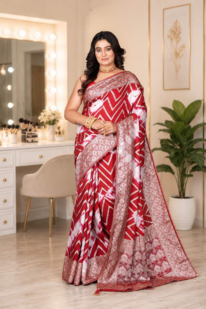 Banarasi Ikat / Chevron (Zig-Zag) Silk Saree
