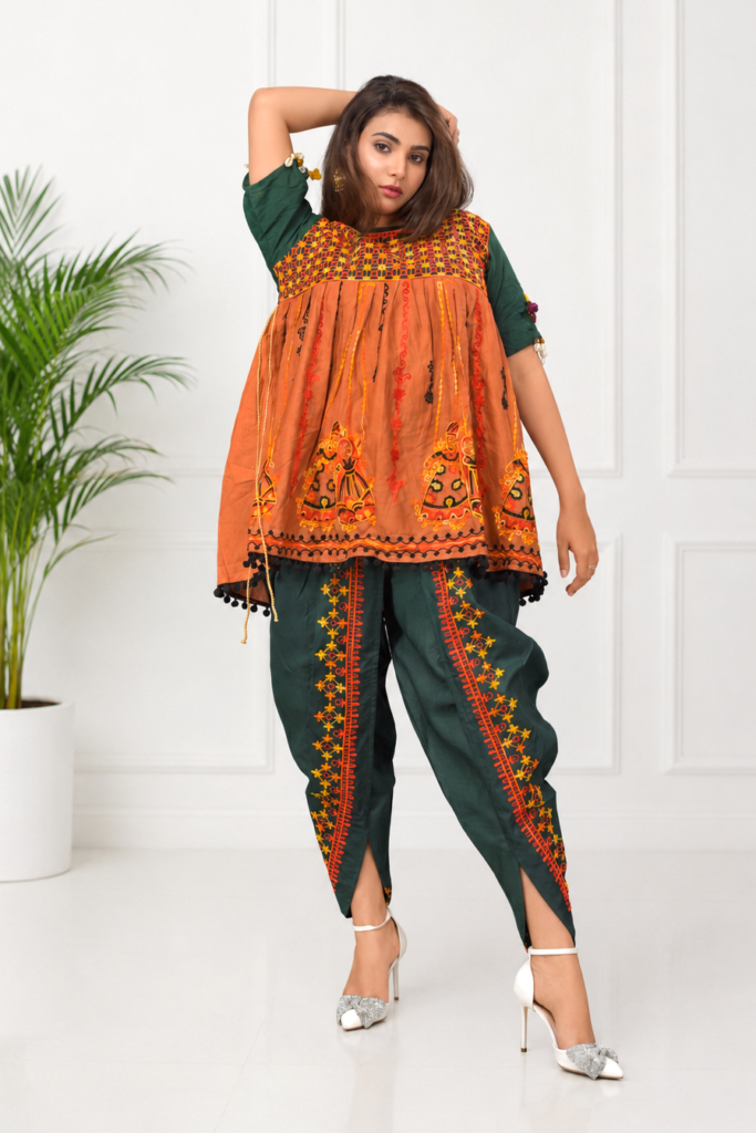 Boho Printed Peplum Top with Dhoti Pants Set