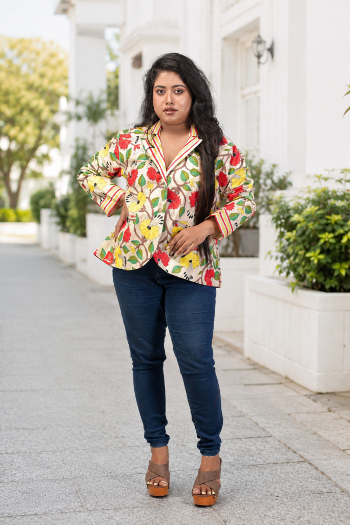 Abstract Leaf Print Tailored Jacket