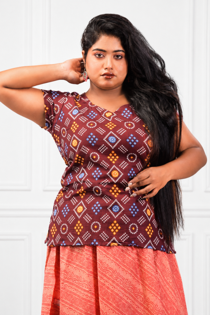 Geometric Print Top & Flared Maxi Skirt Set