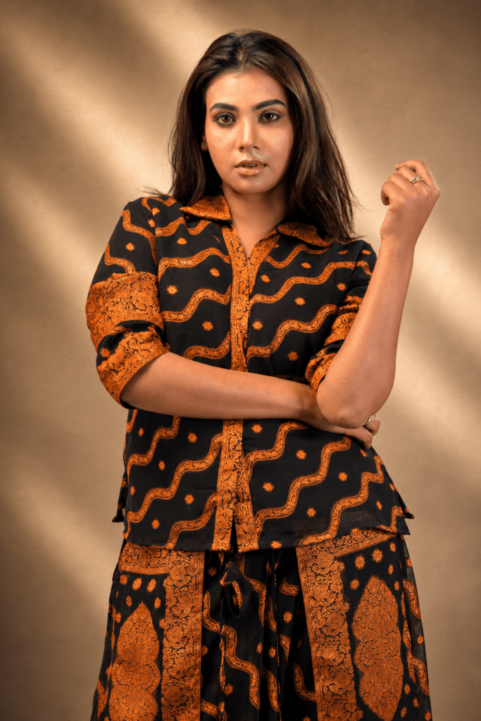 Royal Black & Copper Printed Designer Dress