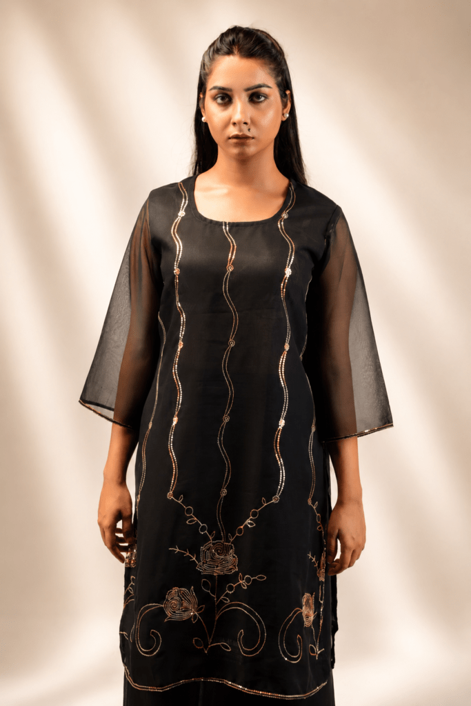 Midnight Black Embroidered Designer Dress