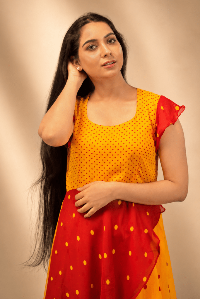 Sunshine Yellow & Rust Layered Designer Dress