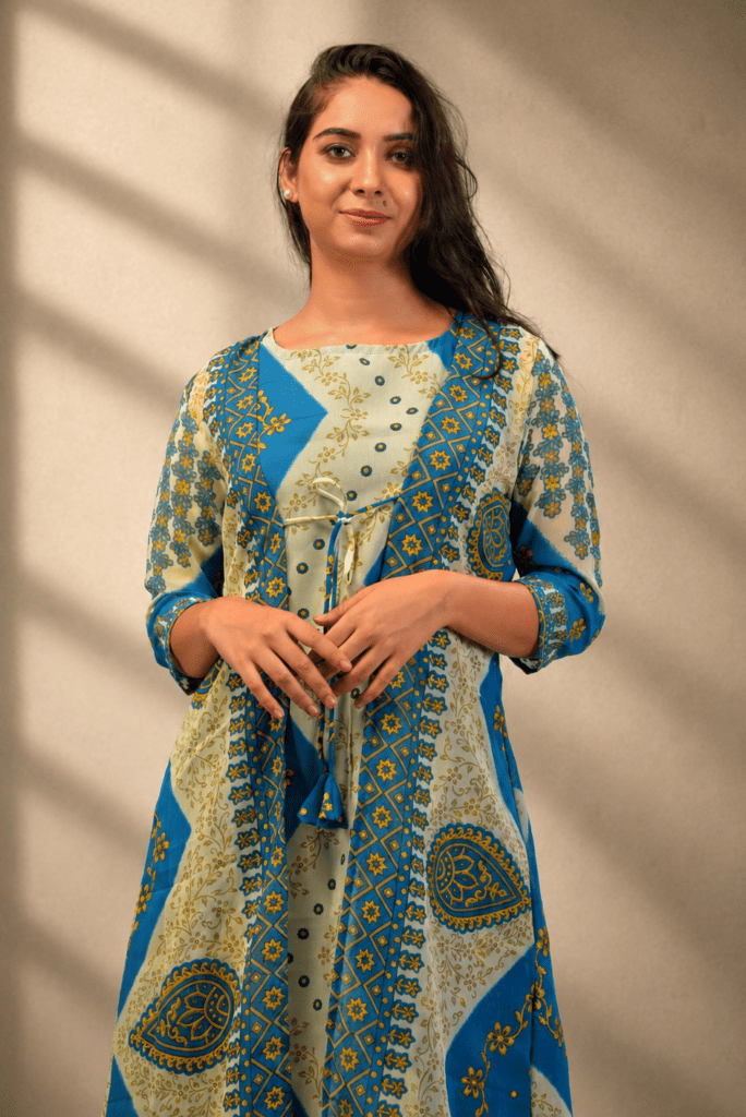 Aqua Chevron Designer Flared Dress