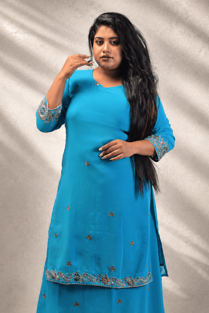 Aqua Blue Embroidered Designer Co-Ord Set