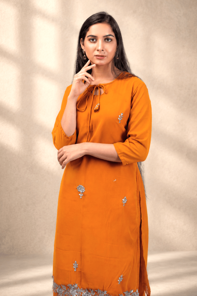 Sunset Orange Designer Kurta Palazzo Set