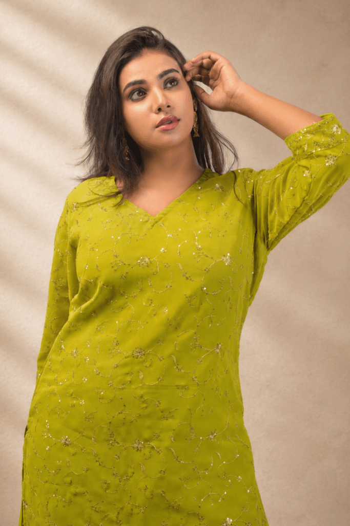 Lime Glow Designer Kurta Palazzo Set