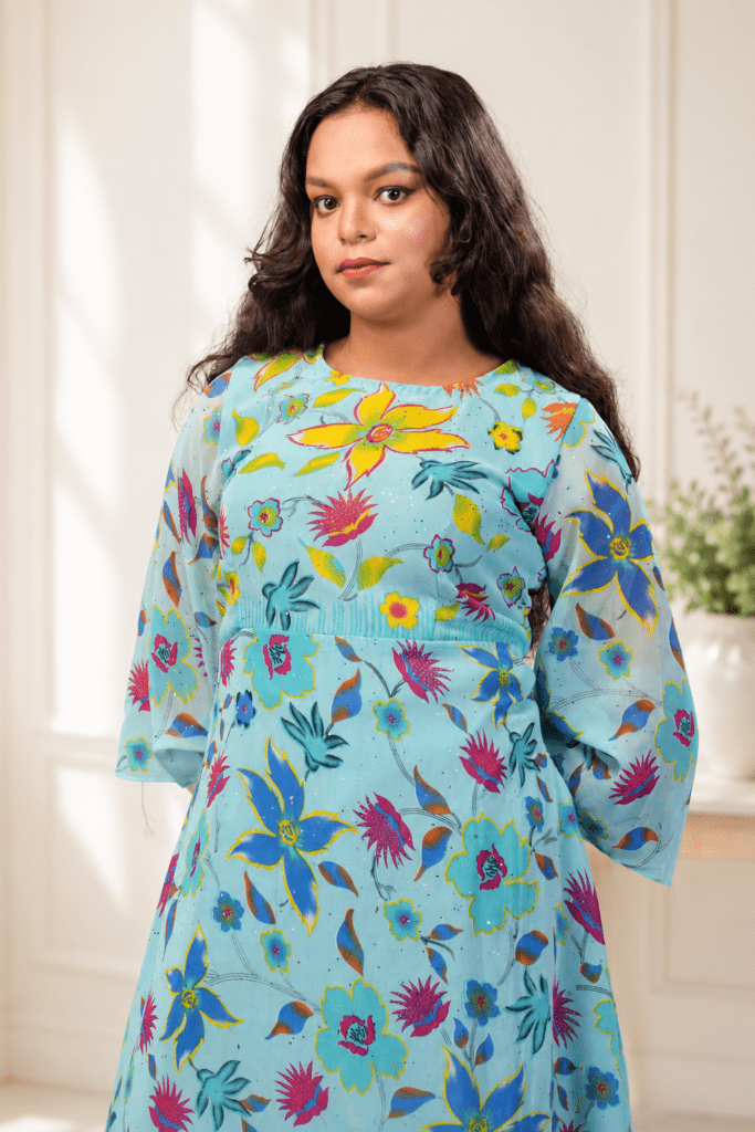 Azure Bloom Girls Floral Maxi Dress