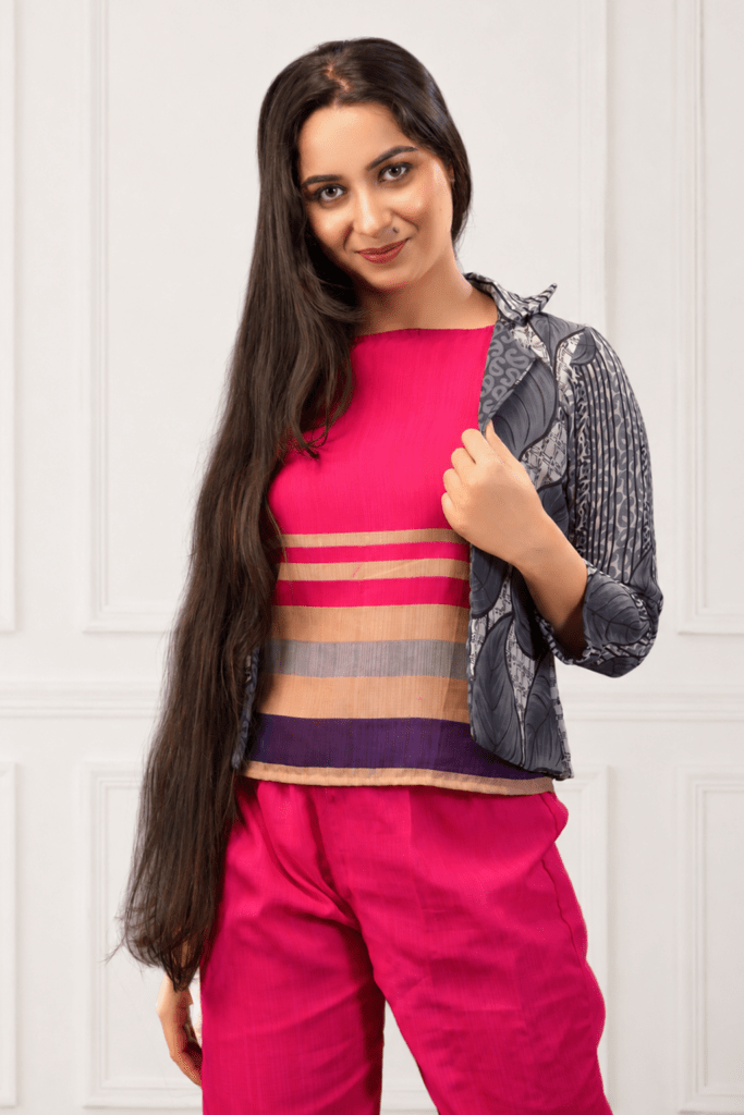 Berry Chic Co-Ord Set with Denim Jacket