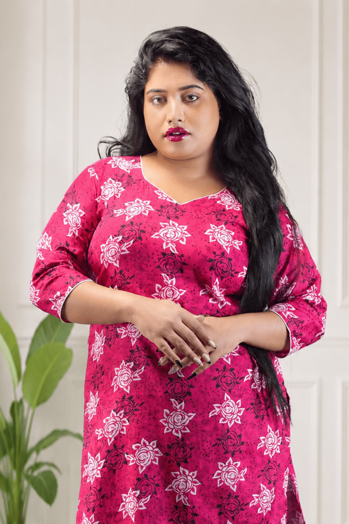 Women's Pink Floral Printed Cotton Kurti