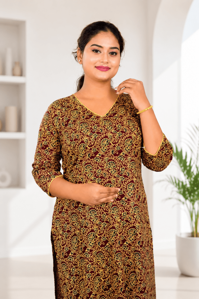 Olive Black Paisley Print Cotton Kurti