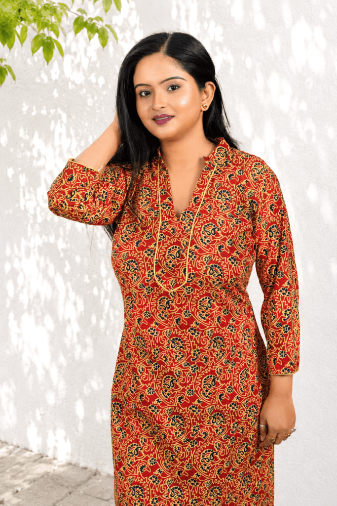 Peach Floral Printed Straight Kurti