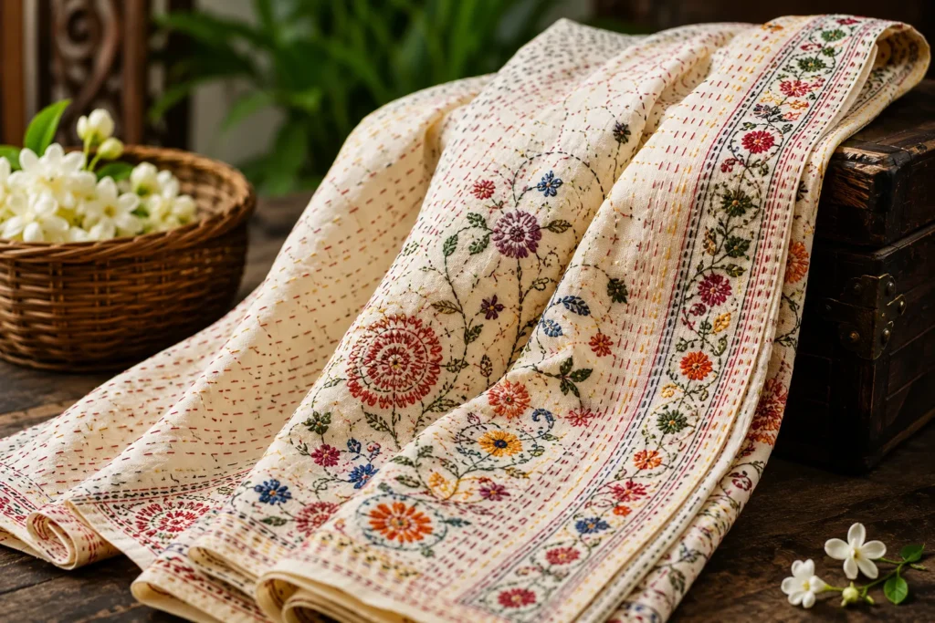 Kantha Stitch Saree Online: Hand-Embroidered Stories Woven with Bengal’s Timeless Charm